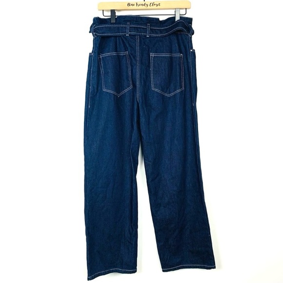Current Air | NWT Y2K Paper Bag Waist Belt Wide Leg Ankle Blue Denim Jeans, Sz M - Picture 8 of 10